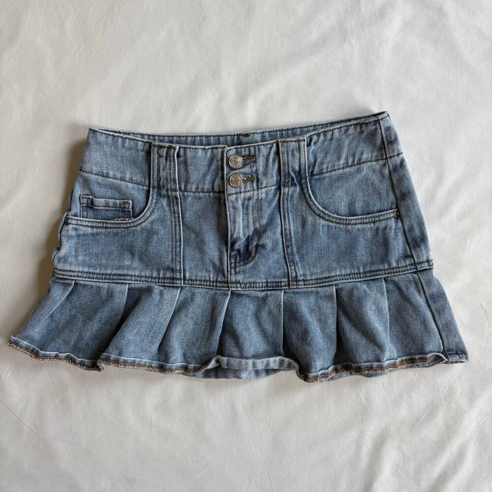 Y2K Denim Mini Skirt PacSun Pleated Ruffle Low Rise - Size 26
